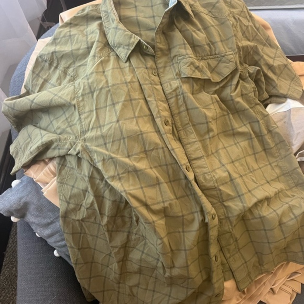 REI Olive Plaid Casual Button Down Shirt XL